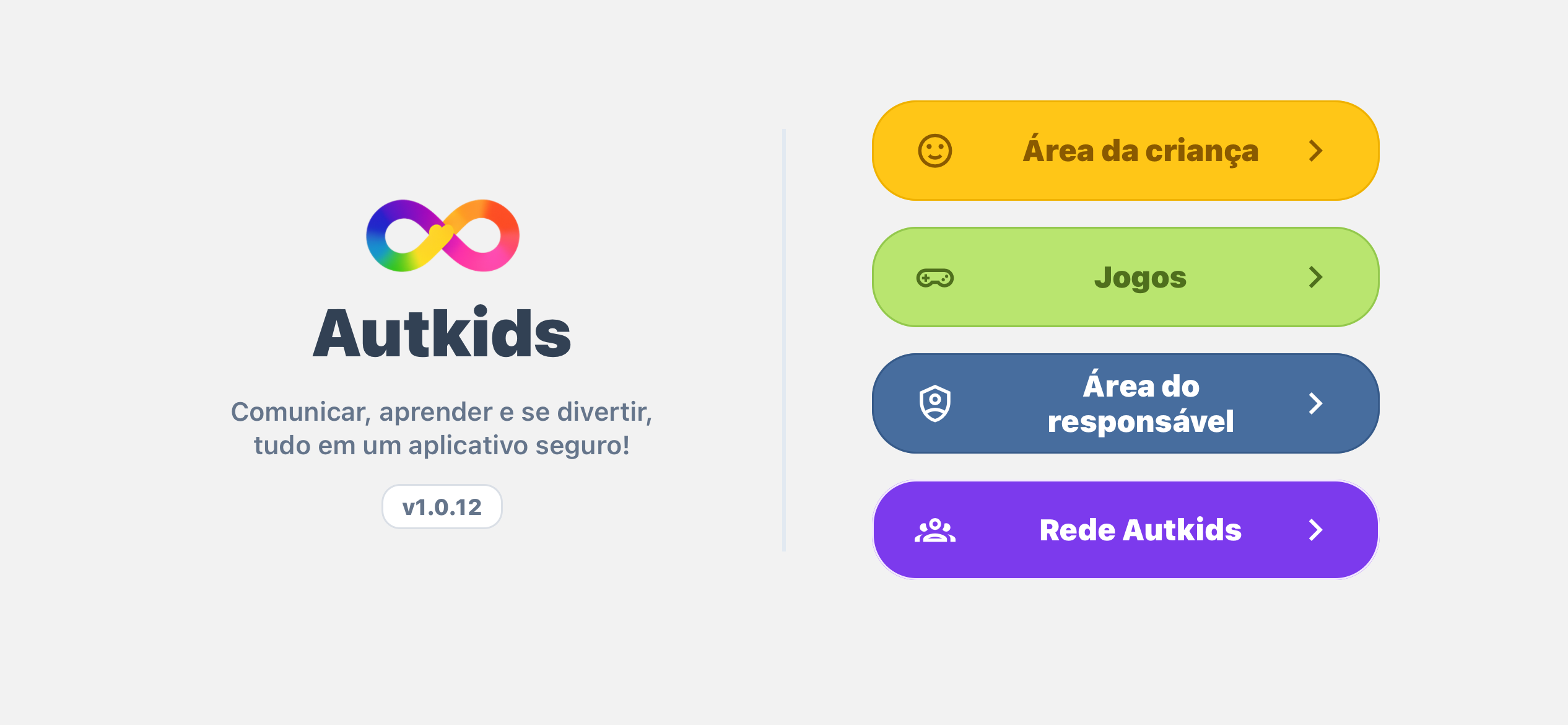 Tela inicial do Autkids em português