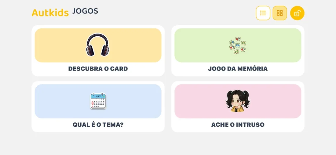 Menu de jogos educativos do Autkids